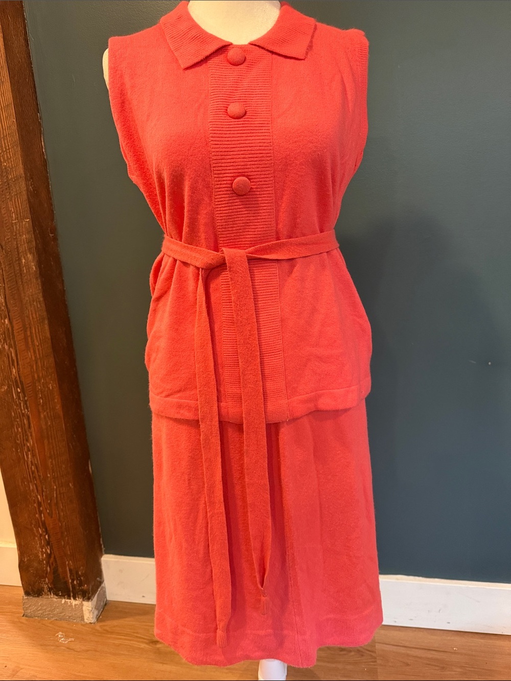 Vintage 1960s/1970s Bermuda Knit Two-Piece Set – Coral Pink Tunic & Skirt